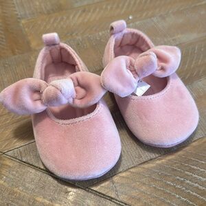 Carter's Baby Girl Velvet Pink Ballerina Flats Shoes with Elastic Band & Bow